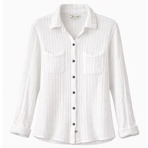 Vintage Havana White Textured Button Front Blouse Size Large Boho Rayon Top